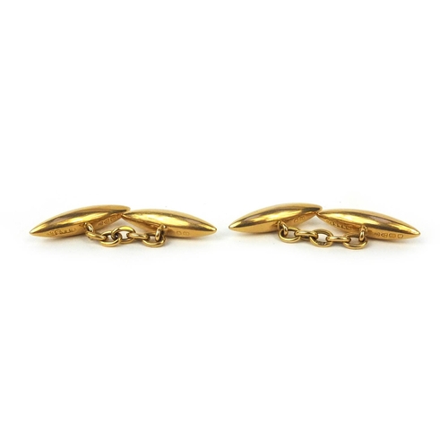 2497 - Pair of 18ct gold cufflinks, boxed, 2.5cm long, approximate weight 6.8g