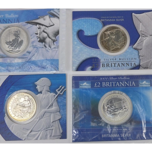 2741 - Four Britannia 1oz fine silver £2 coins, each cased, comprising 2003, 2004, 2005 and 2006