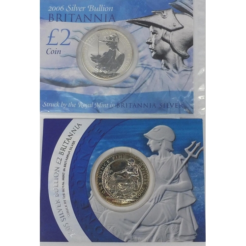 2741 - Four Britannia 1oz fine silver £2 coins, each cased, comprising 2003, 2004, 2005 and 2006