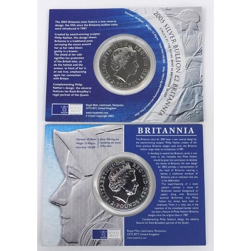 2741 - Four Britannia 1oz fine silver £2 coins, each cased, comprising 2003, 2004, 2005 and 2006