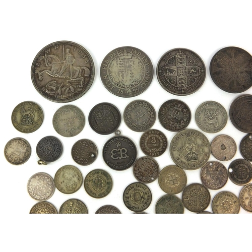 2775 - Group of British 19th century and later coinage, some silver, including 1881 Gothic florin, 1935 roc... 