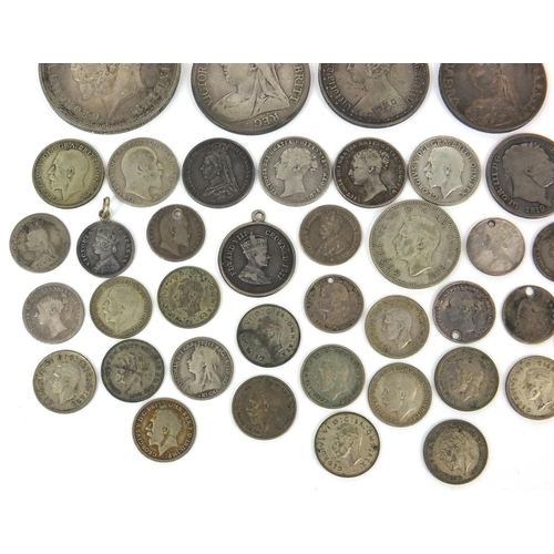 2775 - Group of British 19th century and later coinage, some silver, including 1881 Gothic florin, 1935 roc... 