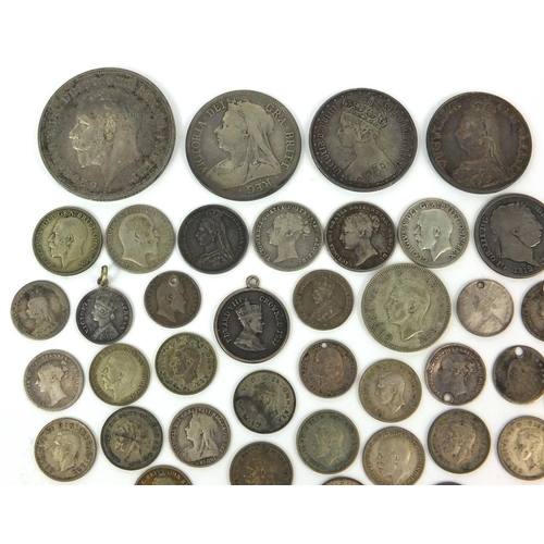 2775 - Group of British 19th century and later coinage, some silver, including 1881 Gothic florin, 1935 roc... 