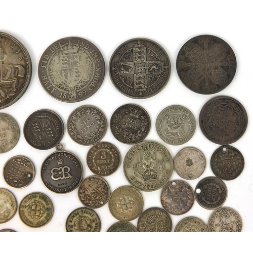 2775 - Group of British 19th century and later coinage, some silver, including 1881 Gothic florin, 1935 roc... 