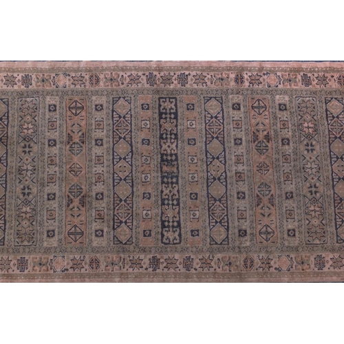 2071 - Rectangular Turkish silk carpet runner with an all over geometric design, 240cm x 67cm