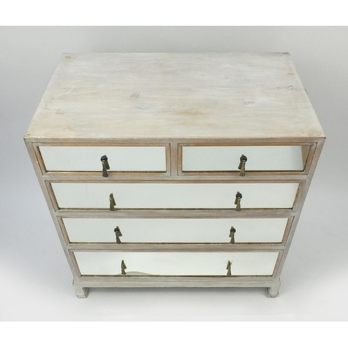 2005 - Bleached pine chest fitted with two short above three graduated long drawers with mirrored fronts an... 