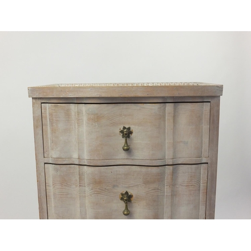 2017 - Bleached wooden four drawer chest with mirrored top and brass drop handles, 106cm high x 58cm wide x... 