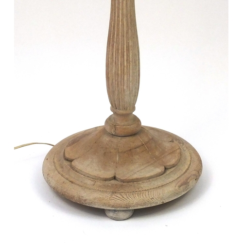 2060 - Bleached wooden standard lamp and shade, 190cm high