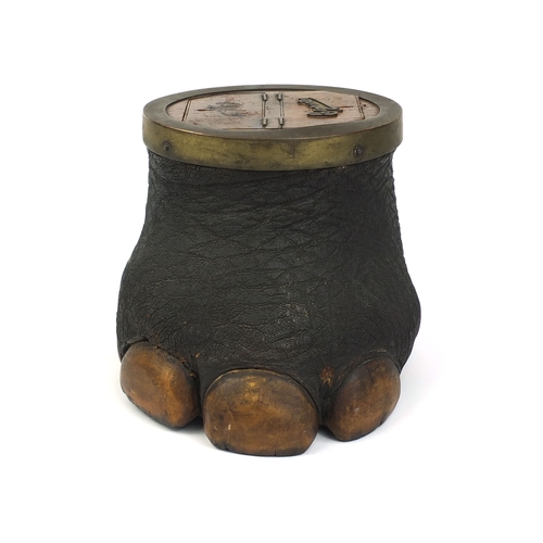 170 - Taxidermy interest elephants foot, with twin divisional compartments, 24cm high