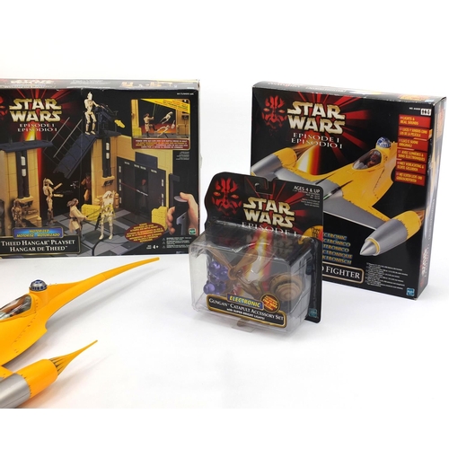 2333 - Star Wars episode one vehicles and accessories mostly boxed, including Commtoak Reader and Theed Han... 