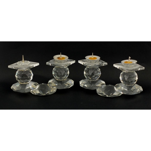 2208 - Pair of Swarovski crystal twin candle holders, each 9.5cm high x 15.5cm wide