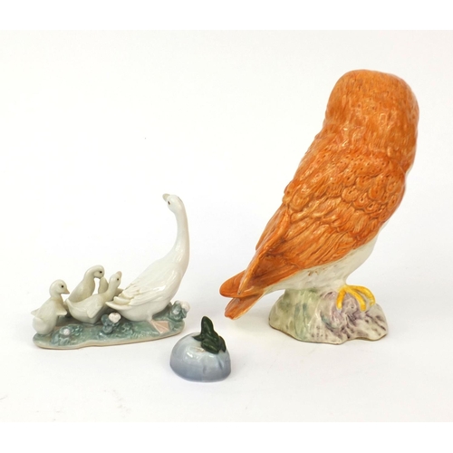 2135 - Three animals comprising Beswick owl numbered 1046, Royal Copenhagen frog and a Lladro geese group, ... 