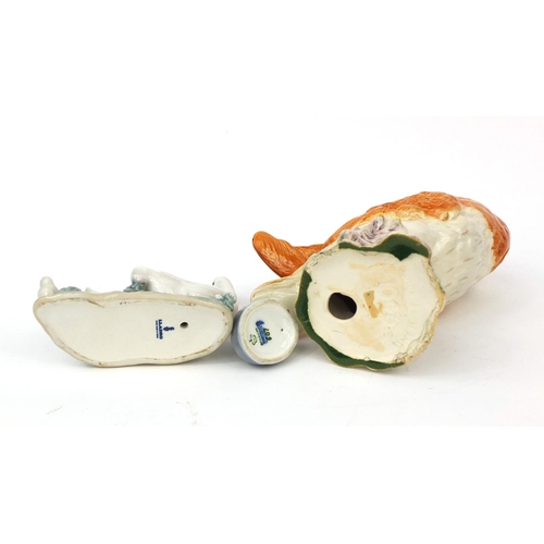 2135 - Three animals comprising Beswick owl numbered 1046, Royal Copenhagen frog and a Lladro geese group, ... 