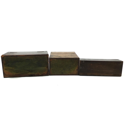 2357 - Three Victorian wooden boxes comprising a Briggs rosewood tea caddy, Wedgwood & Son bur walnut decan... 