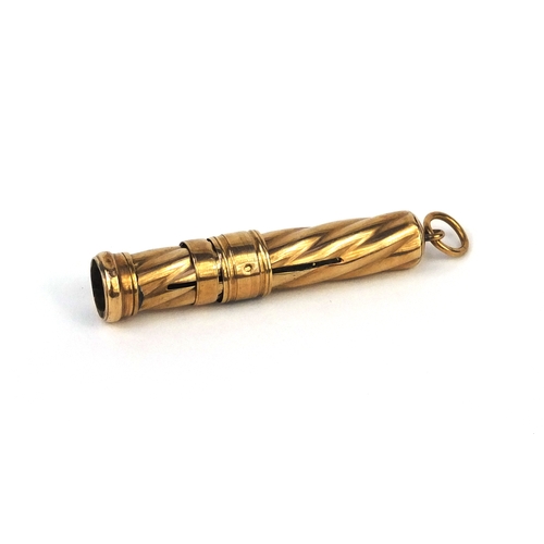 123 - 9ct gold pencil holder, 5.5cm in length, approximate weight 6.5g