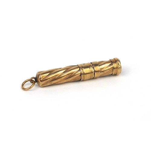 123 - 9ct gold pencil holder, 5.5cm in length, approximate weight 6.5g