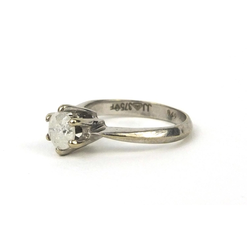 2502 - 9ct white gold diamond solitaire ring, size K, approximate weight 2.4g