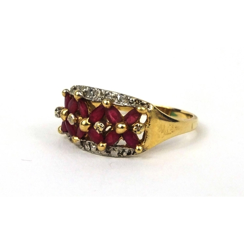 2632 - 14ct gold ruby and diamond dress ring, size P, approximate weight 3.0g