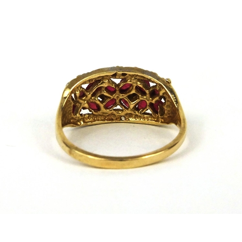 2632 - 14ct gold ruby and diamond dress ring, size P, approximate weight 3.0g