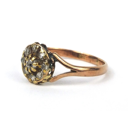 2609 - 9ct gold diamond cluster ring, set with nine diamonds, size S, approximate weight 2.6g