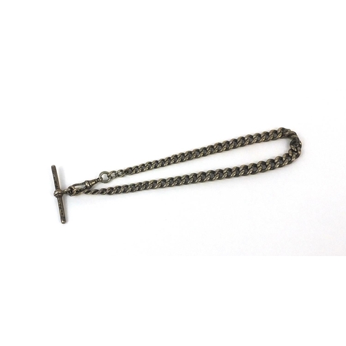 2679 - Graduated silver watch chain with T bar, 31cm long, approximate weight 32.0g