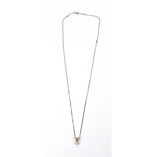 2657 - 9ct gold diamond solitaire pendant on a 9ct gold necklace, the pendant 1cm long, approximate weight ... 