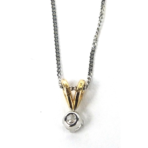 2657 - 9ct gold diamond solitaire pendant on a 9ct gold necklace, the pendant 1cm long, approximate weight ... 