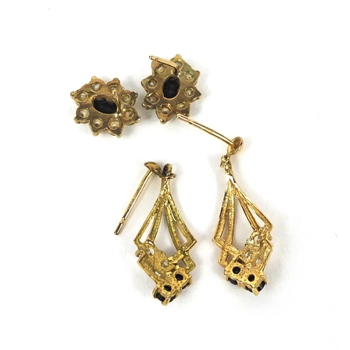 2630 - Two pairs of 9ct gold black and white stone earrings, approximate weight  3.0g