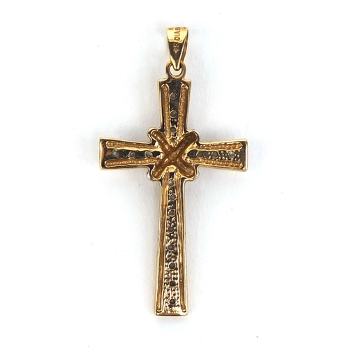 2566 - Two tone 9ct gold diamond cross pendant set with seventeen solitaire diamonds, 4cm long, approximate... 