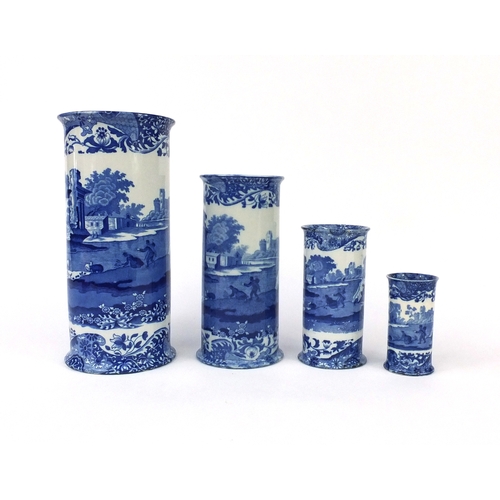 714 - Set of four Copeland Spode Italian pattern cylindrical pots, factory marks to the bases of each, the... 