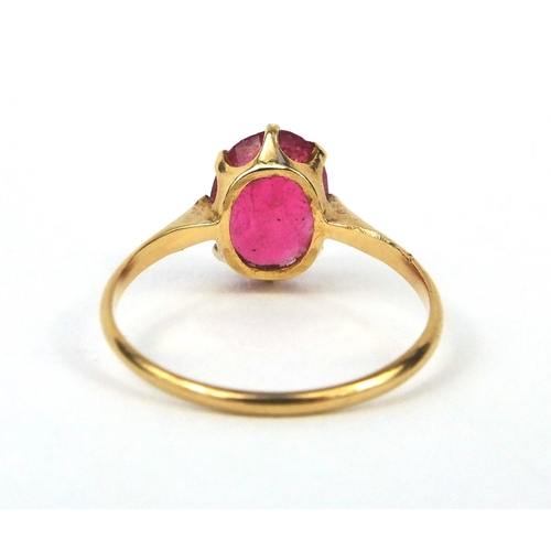 2601 - 18ct gold pink stone solitaire ring, size M, approximate weight 1.8g