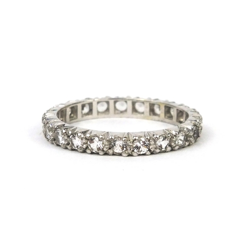 2667 - 9ct white gold cubic zirconia eternity ring, size O, approximate weight 2.6g