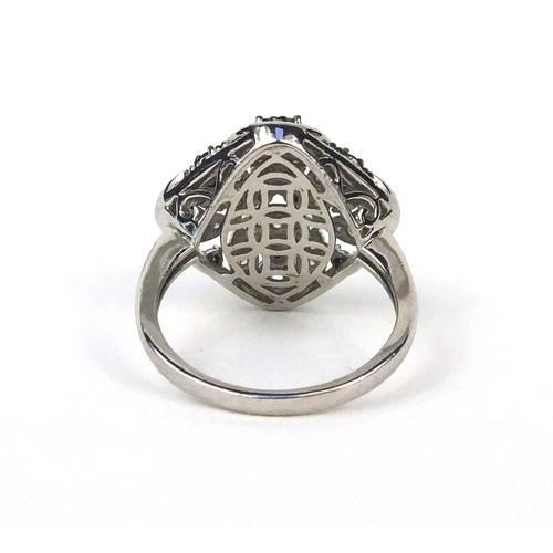 2612 - Silver blue and white diamond cocktail ring, size R, approximate weight 3.1g