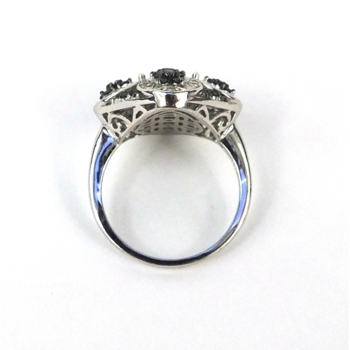 2612 - Silver blue and white diamond cocktail ring, size R, approximate weight 3.1g