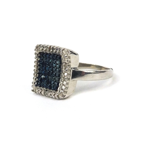 2616 - Silver blue and white diamond cluster ring, size S, approximate weight 3.3g