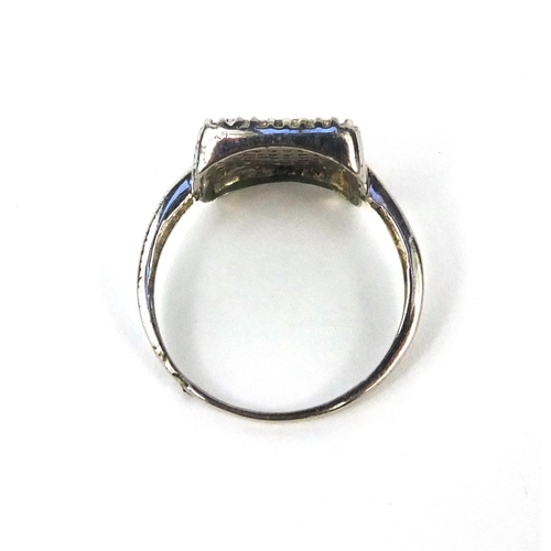 2616 - Silver blue and white diamond cluster ring, size S, approximate weight 3.3g