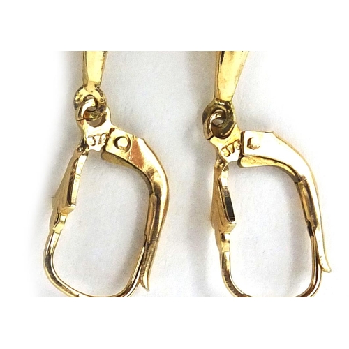 2569 - Two pairs of 9ct gold drop earrings, the largest 4.5cm long, approximate weight  4.0g