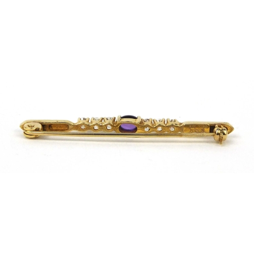 2645 - 9ct gold cabochon amethyst and diamond bar brooch, 4.5cm long, approximate weight  2.3g