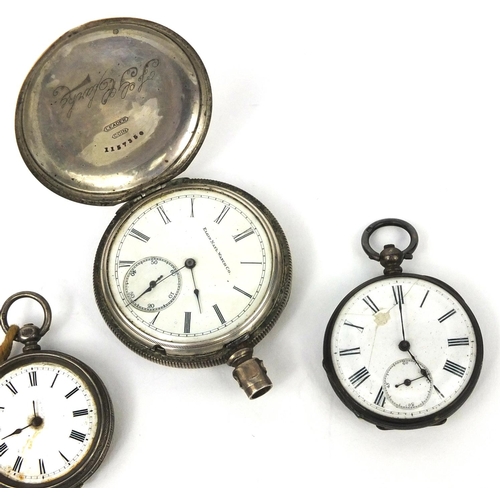 2520 - Four gentleman's and ladies silver pocket watches including a full hunter and one with enamelled cas... 