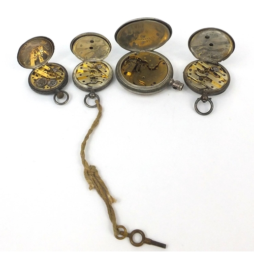 2520 - Four gentleman's and ladies silver pocket watches including a full hunter and one with enamelled cas... 