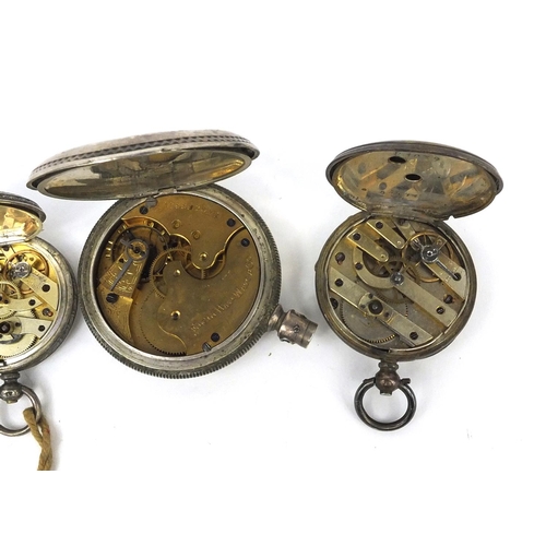 2520 - Four gentleman's and ladies silver pocket watches including a full hunter and one with enamelled cas... 