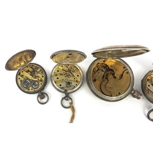 2520 - Four gentleman's and ladies silver pocket watches including a full hunter and one with enamelled cas... 