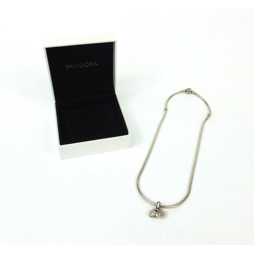 2525 - Pandora silver necklace with love heart pendant, boxed, 44cm long, approximate weight 40.7g