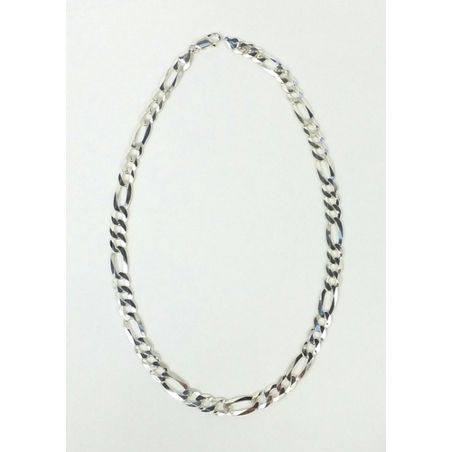 2567 - Large silver figaro link necklace, 50cm long, approximate weight 34.2g