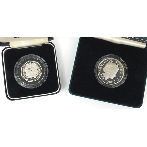 2732 - Two silver proof coins comprising 2000 Queen Mother Piedfort crown and a 1992-93 silver proof 50p co... 