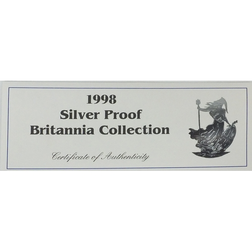 2724 - United Kingdom 1998 Britannia silver proof collection comprising one ounce, half ounce, quarter ounc... 