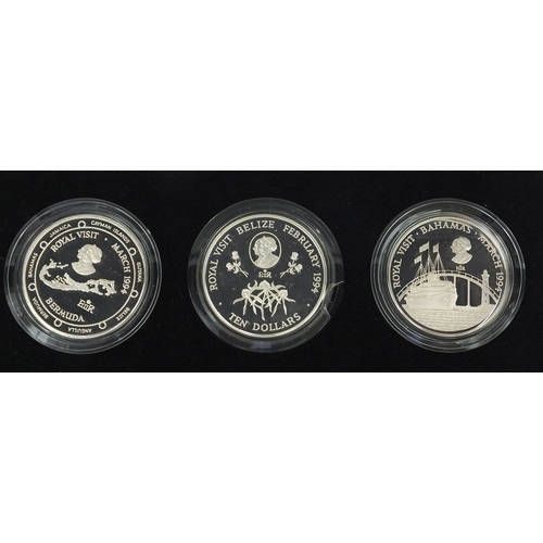 2720 - 1994 Caribbean Royal Visit silver proof collection including a Guyana $50 and a Belize $10 coin, wit... 