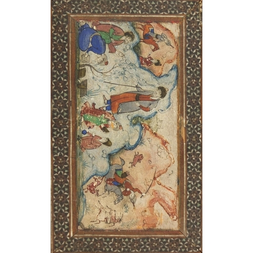 616A - Persian bone panel hand painted with figures on horsebacks, together with a Vizagapatam rectangular ... 