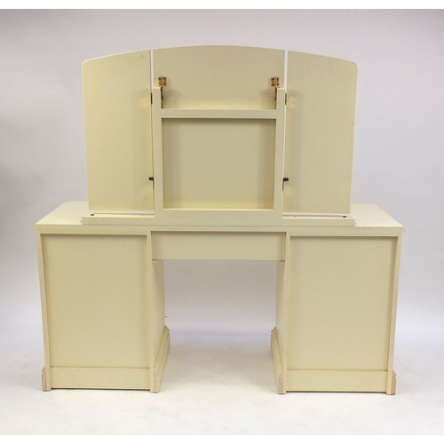 11 - Modern cream bedroom suite comprising pair of four drawer chests, dressing table with triple aspect ... 