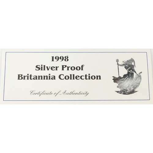 2723 - United Kingdom 1998 Britannia silver proof collection comprising one ounce, half ounce, quarter ounc... 